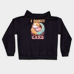 Funny Kawaii Cat Donut, I Donut Care Kids Hoodie
